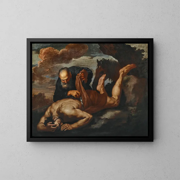 The Good Samaritan - Antonio Zanchi — framed artwork on a wall