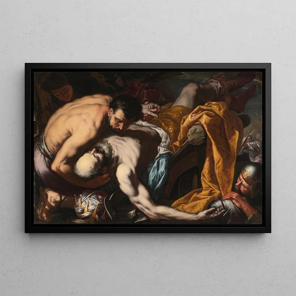 The Death of King Josiah - Antonio Zanchi — framed artwork on a wall