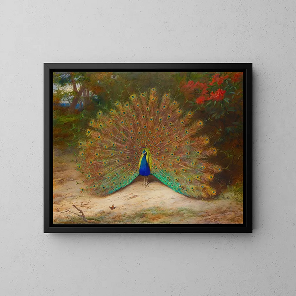 Pauw en pauwenvlinder - Archibald Thorburn — ingelijst kunstwerk aan de muur