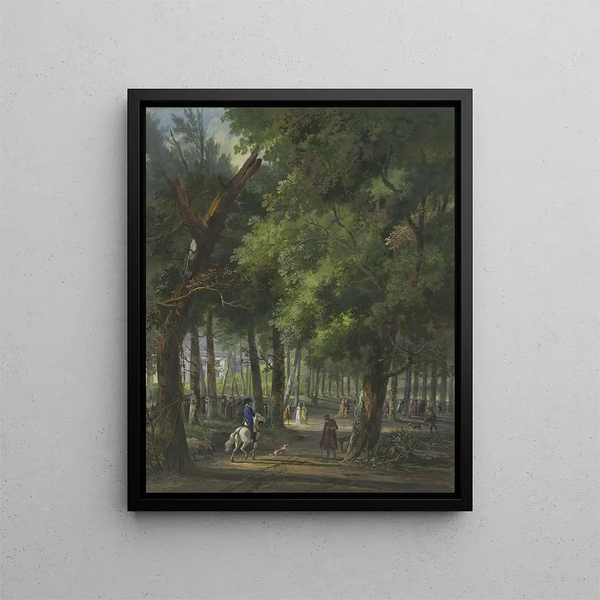Poussettes et cavaliers dans la forêt de La Haye - Arie Lamme — framed artwork on a wall