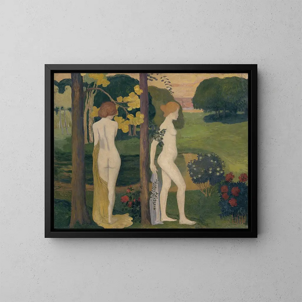 Two nudes in a landscape - Aristide Maillol — framed artwork on a wall