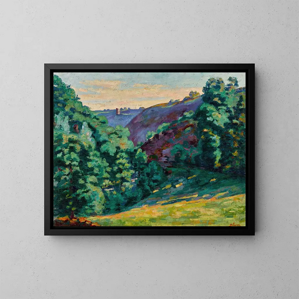 Le Ravin de la folie vu de Château Crozant - Armand Guillaumin — framed artwork on a wall