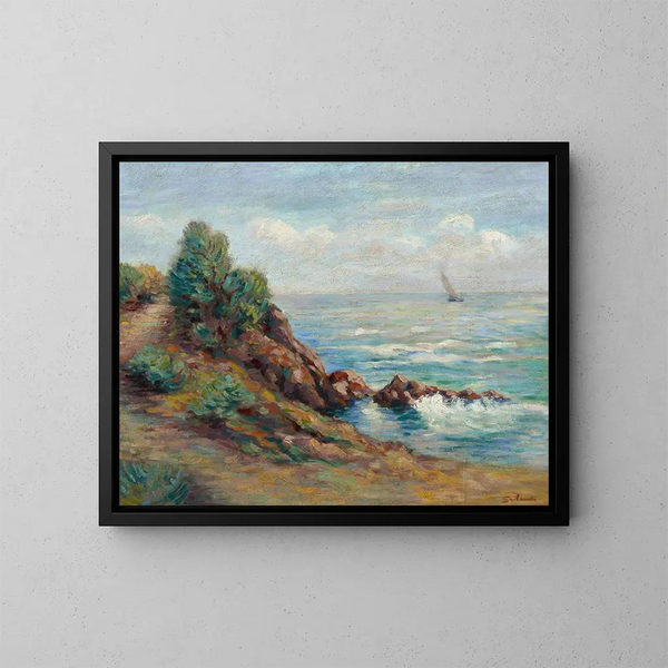 Sailboat at Agay - Armand Guillaumin — framed artwork on a wall