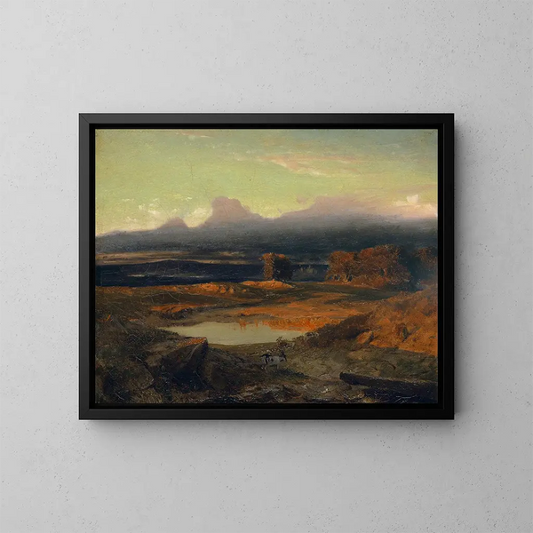 Landschap bij zonsondergang 1849 - Arnold Böcklin — ingelijst kunstwerk aan de muur
