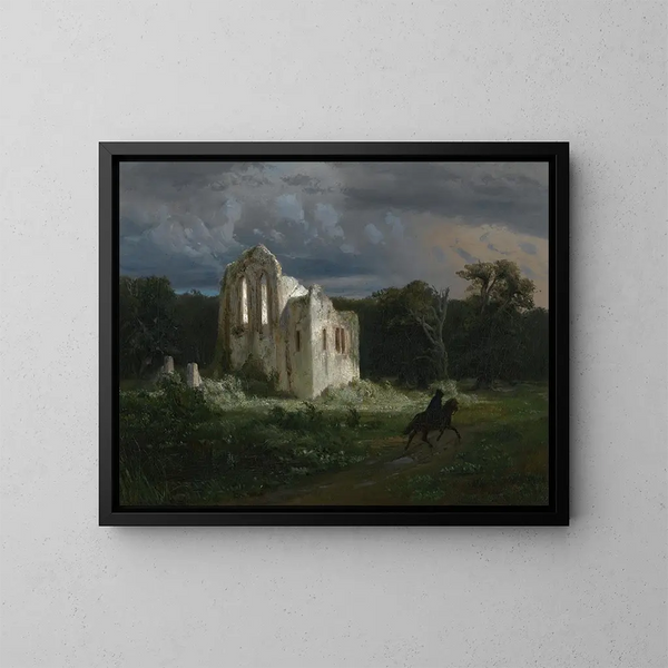 Nachtlandschap met ruïne - Arnold Böcklin — ingelijst kunstwerk aan de muur