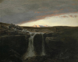 Berglandschap met waterval - Arnold Böcklin — weergave van het kunstwerk