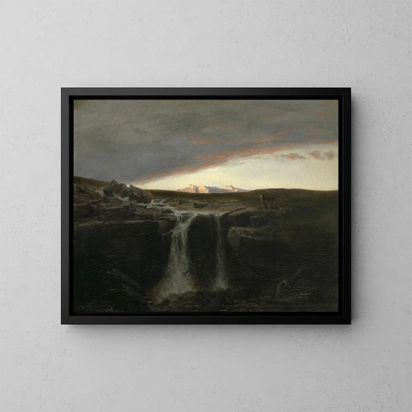 Berglandschap met waterval - Arnold Böcklin — ingelijst kunstwerk aan de muur