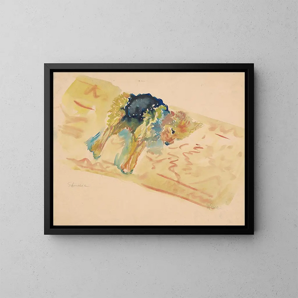 Hond liggend - Arnold Peter Weisz-Kubínčan — ingelijst kunstwerk aan de muur