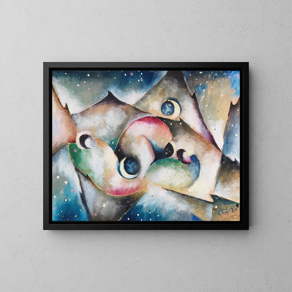 Sleeping Figures in a Night Mountain Landscape - Arnold Topp — framed artwork on a wall