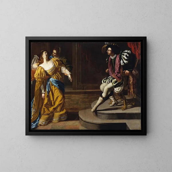 Esther before Ahasuerus - Artemisia Gentileschi — framed artwork on a wall