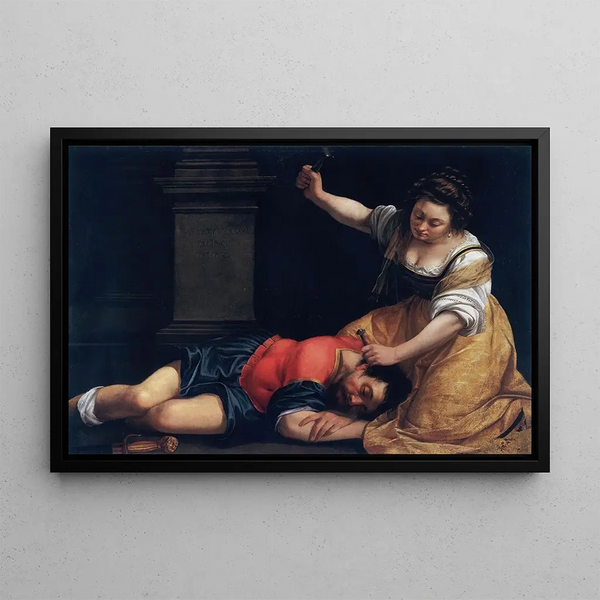 Jaël et Sisera - Artemisia Gentileschi — framed artwork on a wall