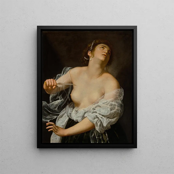 Lucrèce - Artemisia Gentileschi — framed artwork on a wall