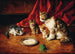 Een poes met haar kittens voor een melkkom - Arthur Alfred Brunel de Neuville — weergave van het kunstwerk