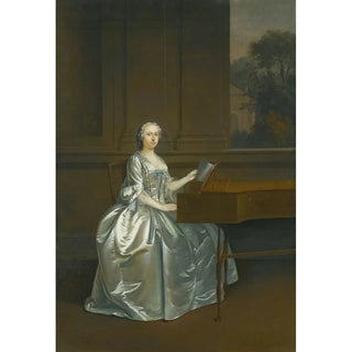 Arthur Devis - Portrait Of A Lady Seated At A Harpsichord Possibly Lucy Duchess Of St Albans D 1752.webp