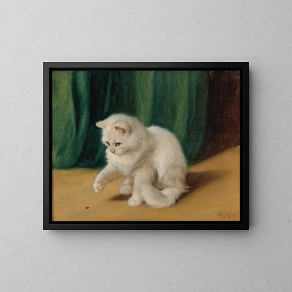 Cat with ladybug - Arthur Heyer — framed artwork on a wall
