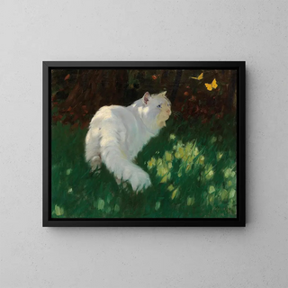 Arthur Heyer - White Cat and Butterflies.webp