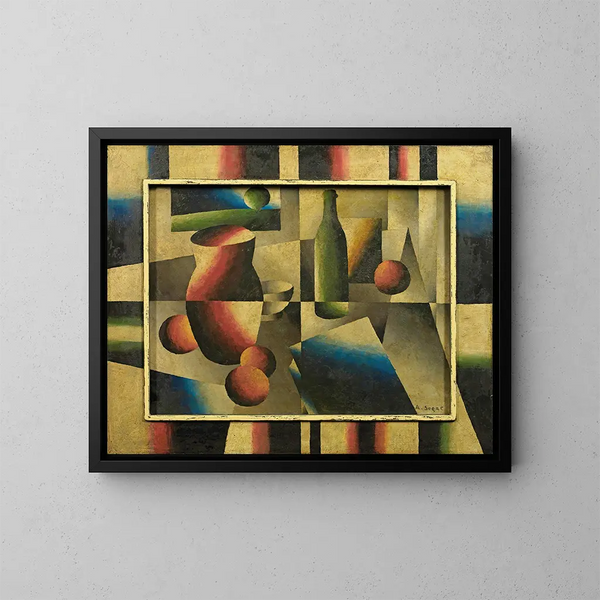 Still life with book, jug, and bottle - Arthur Segal — framed artwork on a wall