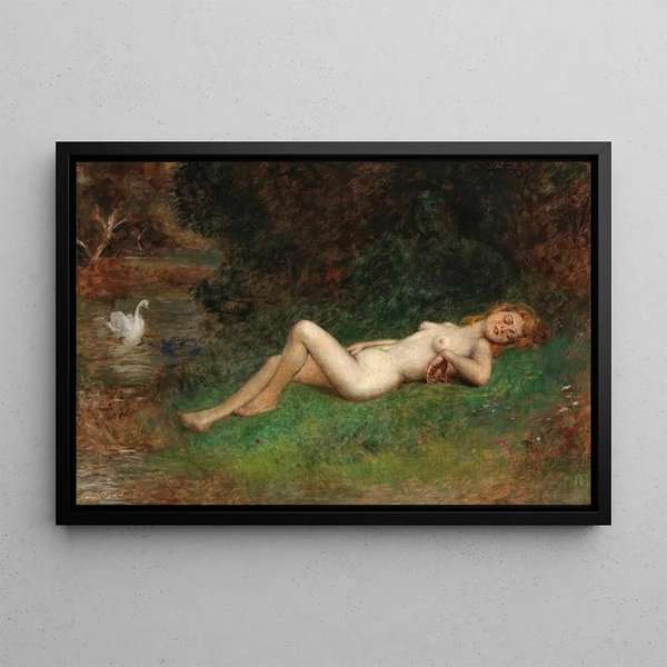 Leda and the Swan - Arthur von Ferraris — framed artwork on a wall