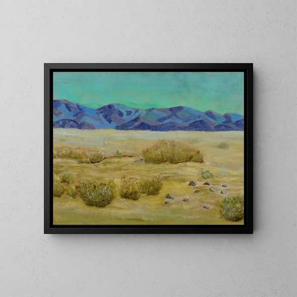 Desert scene with mountains - Arthur Wesley Dow — framed artwork on a wall