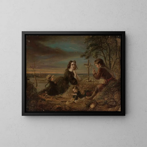 Prayer on the Grave - Artur Grottger — framed artwork on a wall