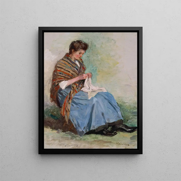 Woman sewing - Asai Chū — framed artwork on a wall