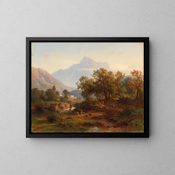 van het regio in Zuid-Tirol, landschap bij ochtendlicht - August Behrendsen — ingelijst kunstwerk aan de muur