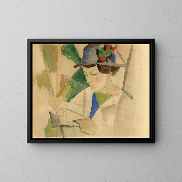 De vrouw van de schilder die leest - August Macke — ingelijst kunstwerk aan de muur