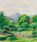 Tuin bij Tegernsee met huis en berg - August Macke — weergave van het kunstwerk