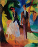 De mensen aan de rand van het blauwe meer - August Macke — weergave van het kunstwerk
