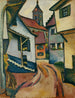 Straat met kerk in Kandern - August Macke — weergave van het kunstwerk