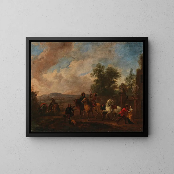 The Departure for the Hunt - August Querfurt — framed artwork on a wall