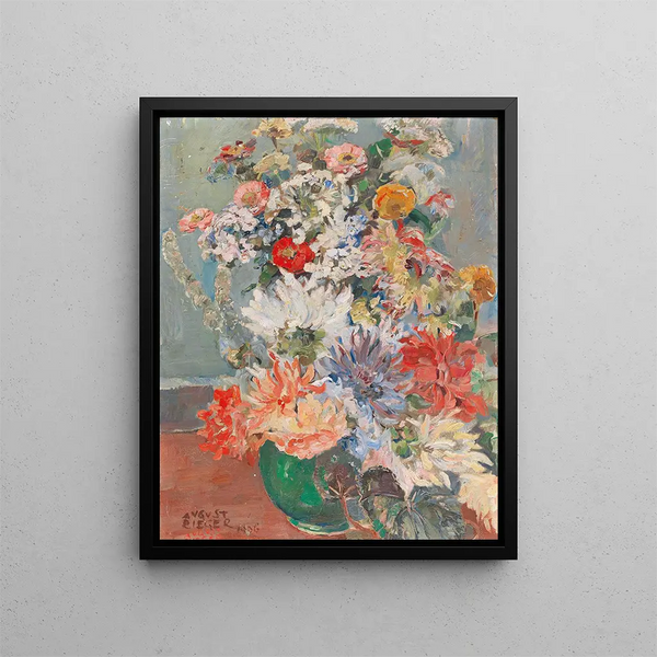 A summer flower bouquet - August Rieger — framed artwork on a wall