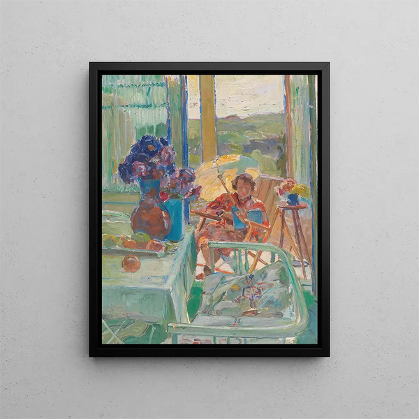 A lady with an umbrella - August Rieger — framed artwork on a wall