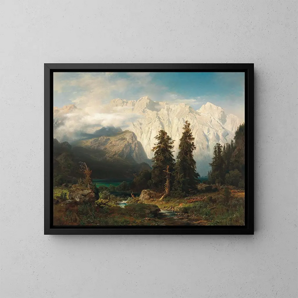 a view of the Watzmann mountain and Königssee lake - August Wilhelm Leu — framed artwork on a wall