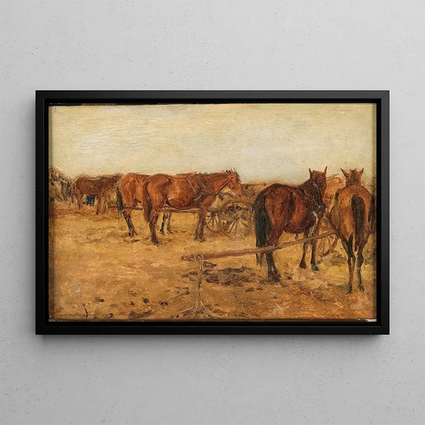 Een koets met paarden - August von Pettenkofen — ingelijst kunstwerk aan de muur