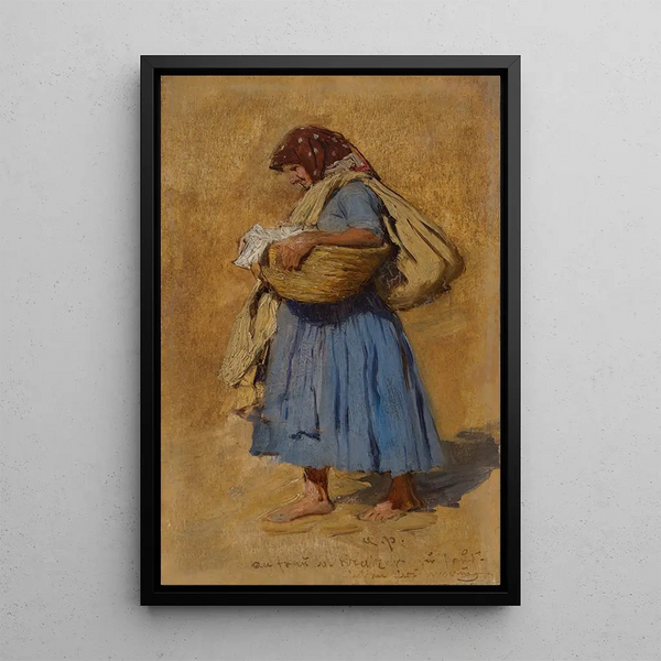 Reproductie van het schilderij Boer vrouw die zich neus snuit - August von Pettenkofen