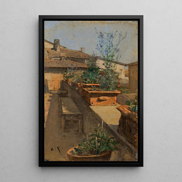 Een tuin op het dak - August von Pettenkofen — ingelijst kunstwerk aan de muur