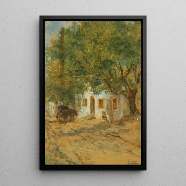 Een dorpsstraat - August von Pettenkofen — ingelijst kunstwerk aan de muur