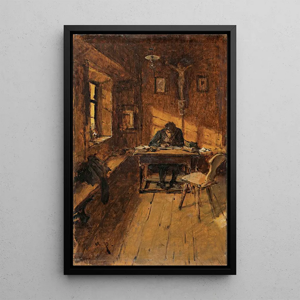 Reproductie van het schilderij Het dorpssecretaris - August von Pettenkofen