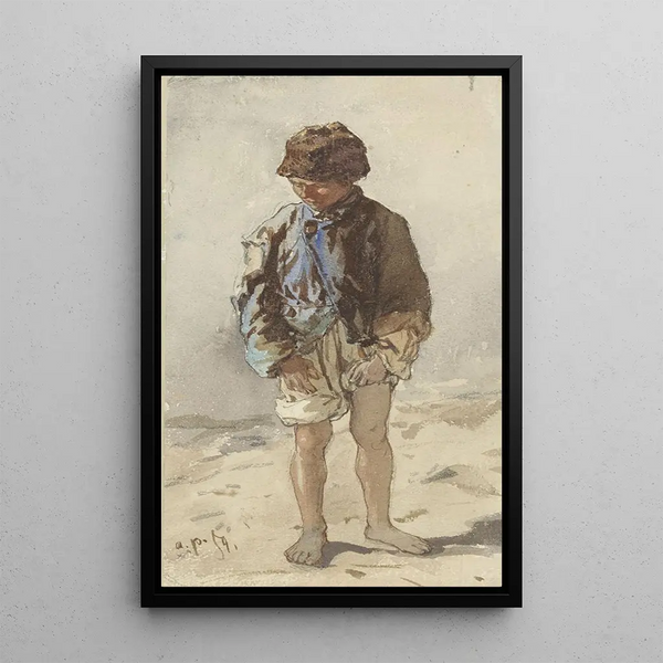 Jong Hongaars staand van voren, blote voeten en dragend een bontmuts - August von Pettenkofen — ingelijst kunstwerk aan de muur