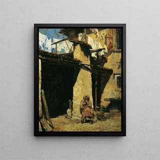 August von Pettenkofen - Neapolitanisches Bauernhaus mit Buerin.webp