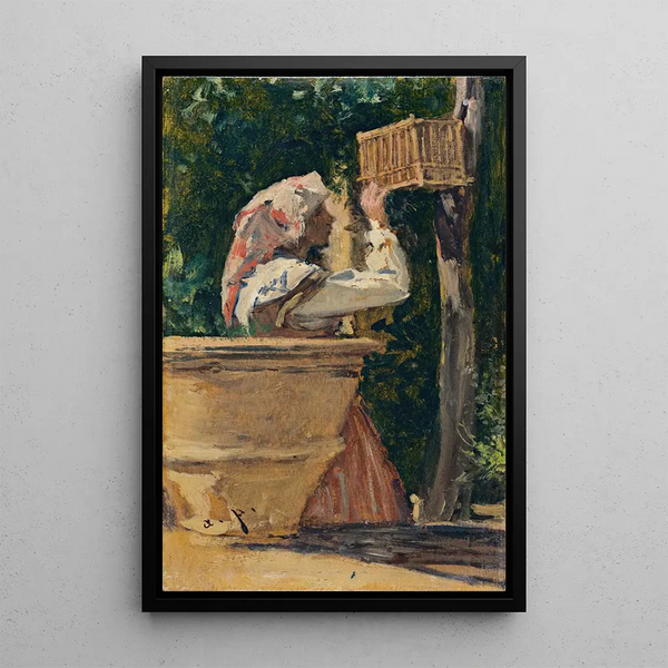 Reproductie van het schilderij De vogelkooi - August von Pettenkofen