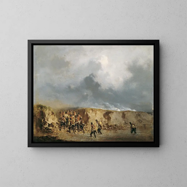 Soldaten van Oostenrijk die een rivier oversteken - August von Pettenkofen — ingelijst kunstwerk aan de muur