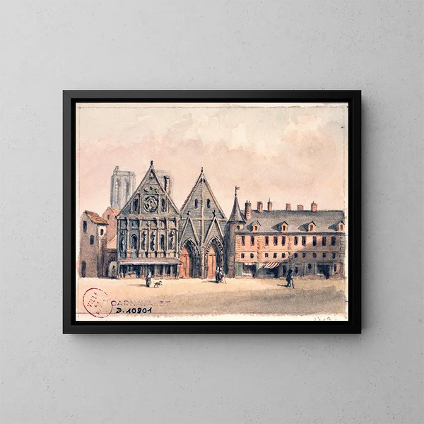 Hôtel-Dieu avant l'incendie - Auguste Sébastien Bénard — framed artwork on a wall