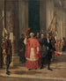 van de uitgaande sterrenbeelden uit het Vaticaan door de Zwitserse poort na een audiëntie van de Heilige Vader - Auguste Dutuit — weergave van het kunstwerk