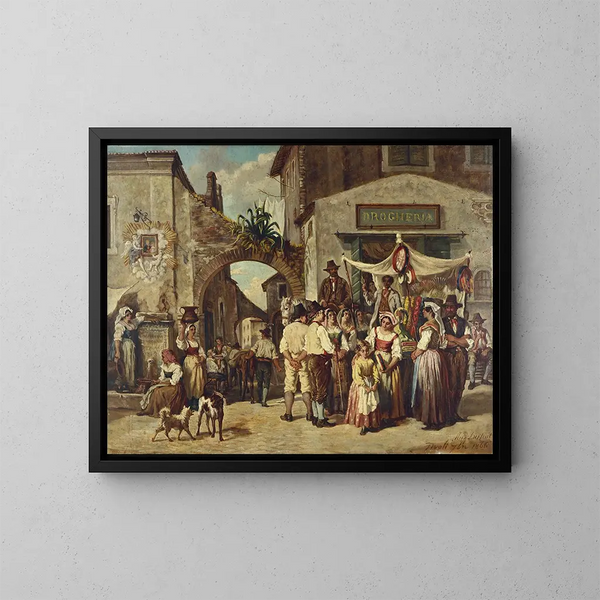 Street vendors in Tivoli - Auguste Dutuit — framed artwork on a wall