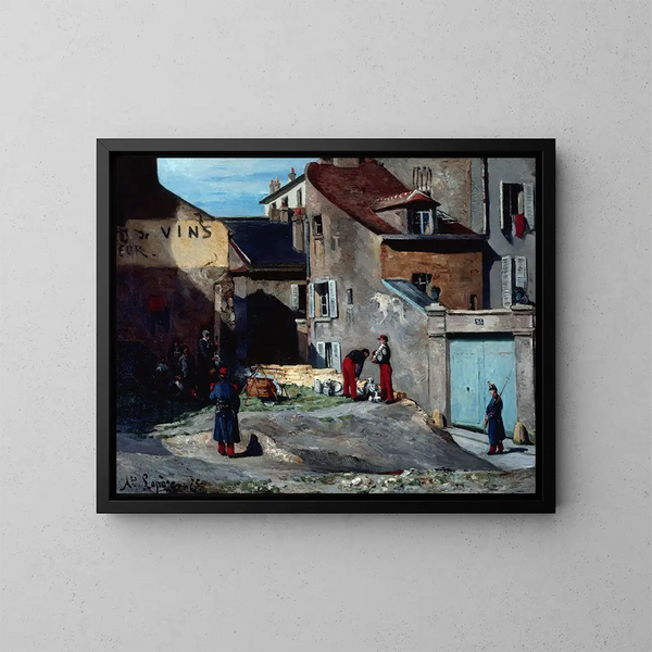 Episode of the Commune, rue des Rosiers, Montmartre - Auguste Louis Lepère — framed artwork on a wall