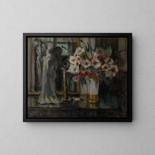 Still life with flowers - Auguste Oleffe — framed artwork on a wall