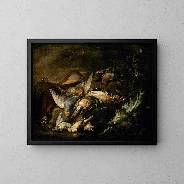 Birds Hunted - Baldassare De Caro — framed artwork on a wall