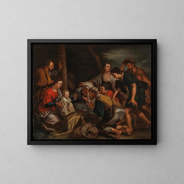 L'Adoration des bergers - Balthasar Beschey — framed artwork on a wall
